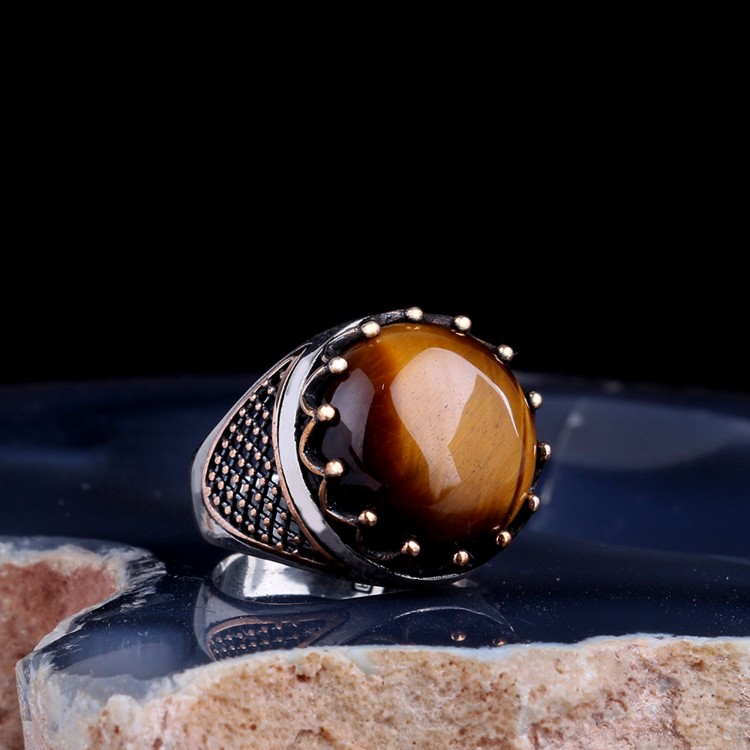 Kaplangözü Taşlı Oval Model 925 Ayar Gümüş Erkek Yüzük