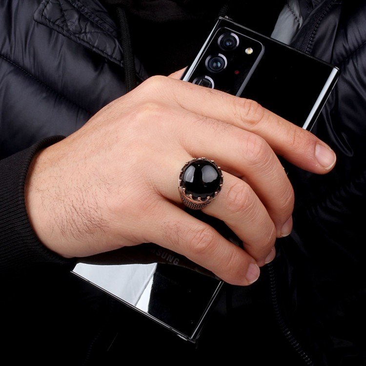 ONİX TAŞLI OVAL MODEL 925 AYAR GÜMÜŞ ERKEK YÜZÜK - Görsel 3