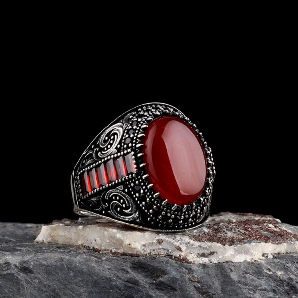 925 Ayar Gümüş Akik Taşlı Oval Model Erkek Yüzük