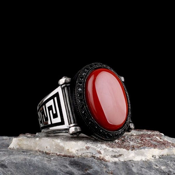 925 Ayar Gümüş Akik Taşlı Oval Model Erkek Yüzük