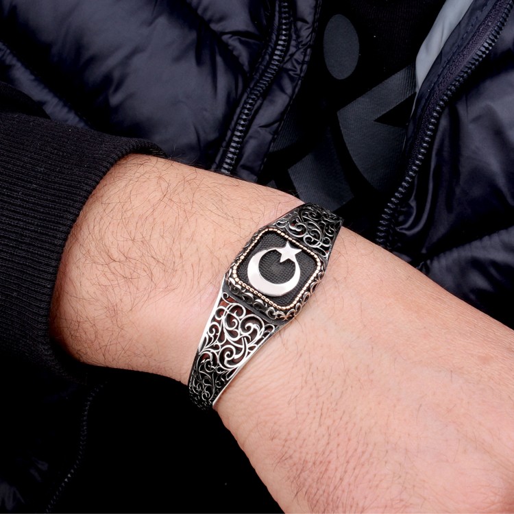 925 Ayar Gümüş Ayyıldız Model Otantik Motif Erkek Bileklik - Görsel 3