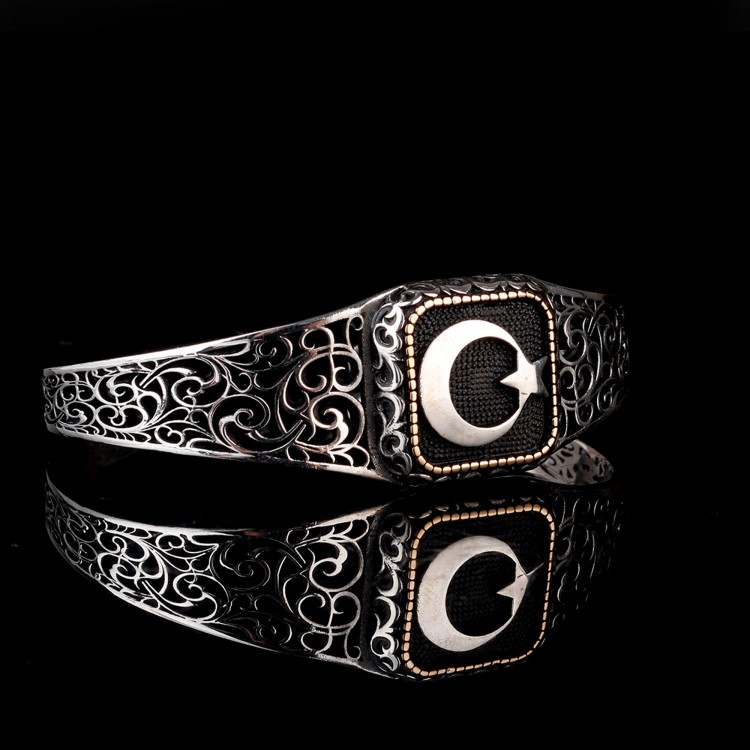 925 Ayar Gümüş Ayyıldız Model Otantik Motif Erkek Bileklik