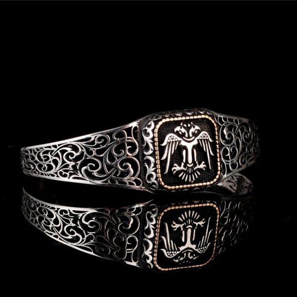 925 Ayar Gümüş Çift Başlı Selçuklu Kartalı Model Otantik Motif Erkek Bileklik