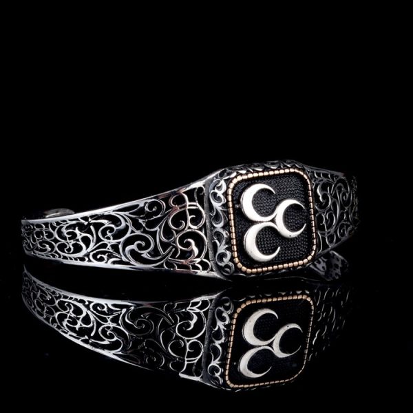 925 Ayar Gümüş Üç Hilal Model Otantik Motif Erkek Bileklik