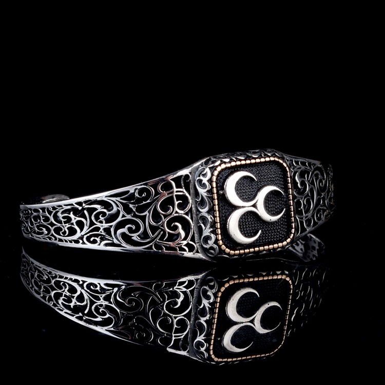 925 Ayar Gümüş Üç Hilal Model Otantik Motif Erkek Bileklik