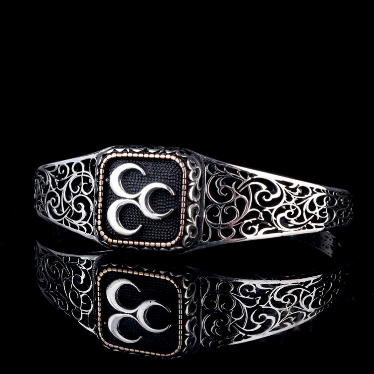 925 Ayar Gümüş Üç Hilal Model Otantik Motif Erkek Bileklik - Görsel 2
