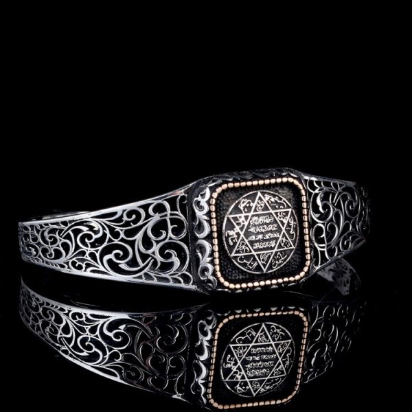 925 Ayar Gümüş Hz Süleyman Mührü Model Otantik Motif Erkek Bileklik
