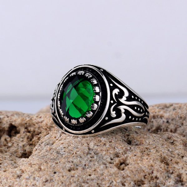 Yesil Renk Zirkon Tasli 925 Ayar Gumus Yuzuk