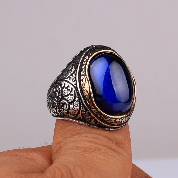KALEM İŞLEME MOTİFLİ OVAL MODEL ZİRKON TAŞLI GÜMÜŞ YÜZÜK - Görsel 3
