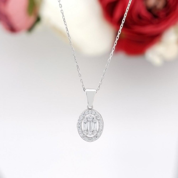 Oval Baget Zirkon Taşlı Gümüş Bayan Set - Görsel 2