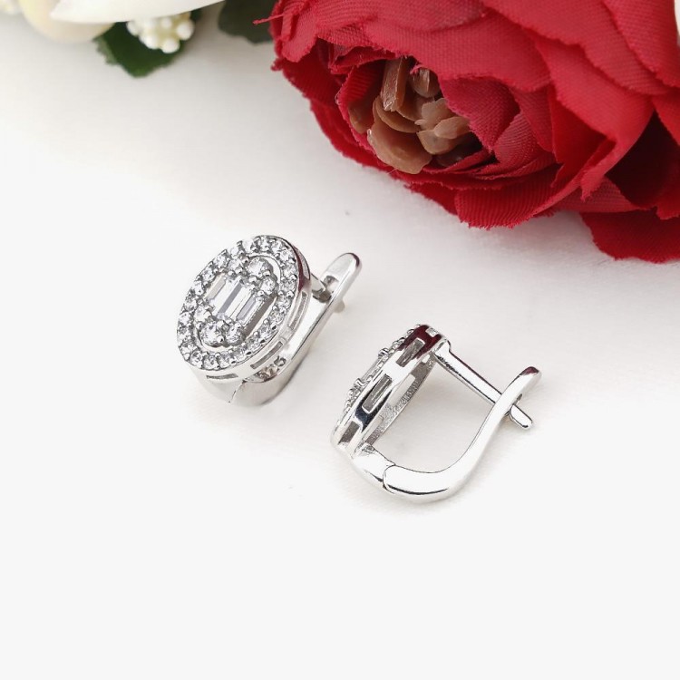 Oval Baget Zirkon Taşlı Gümüş Bayan Set - Görsel 3